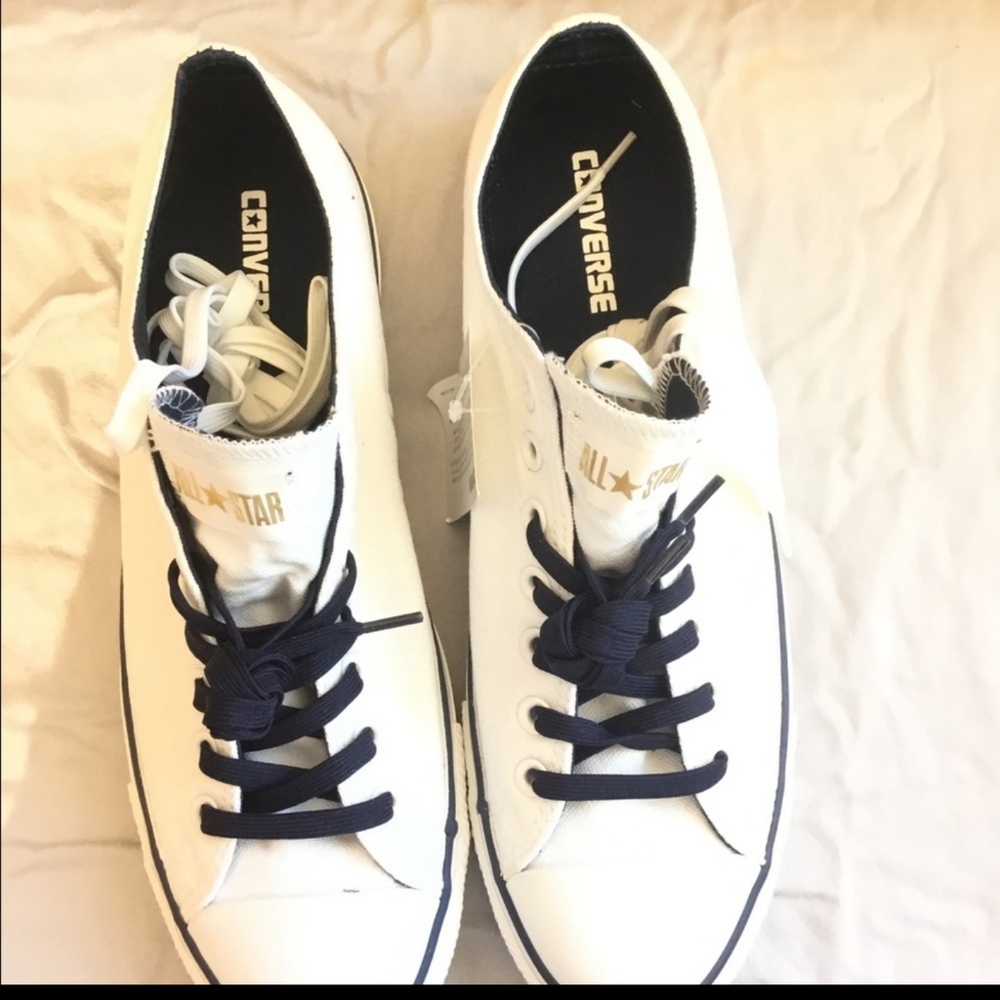 White and Navy blue Converse
